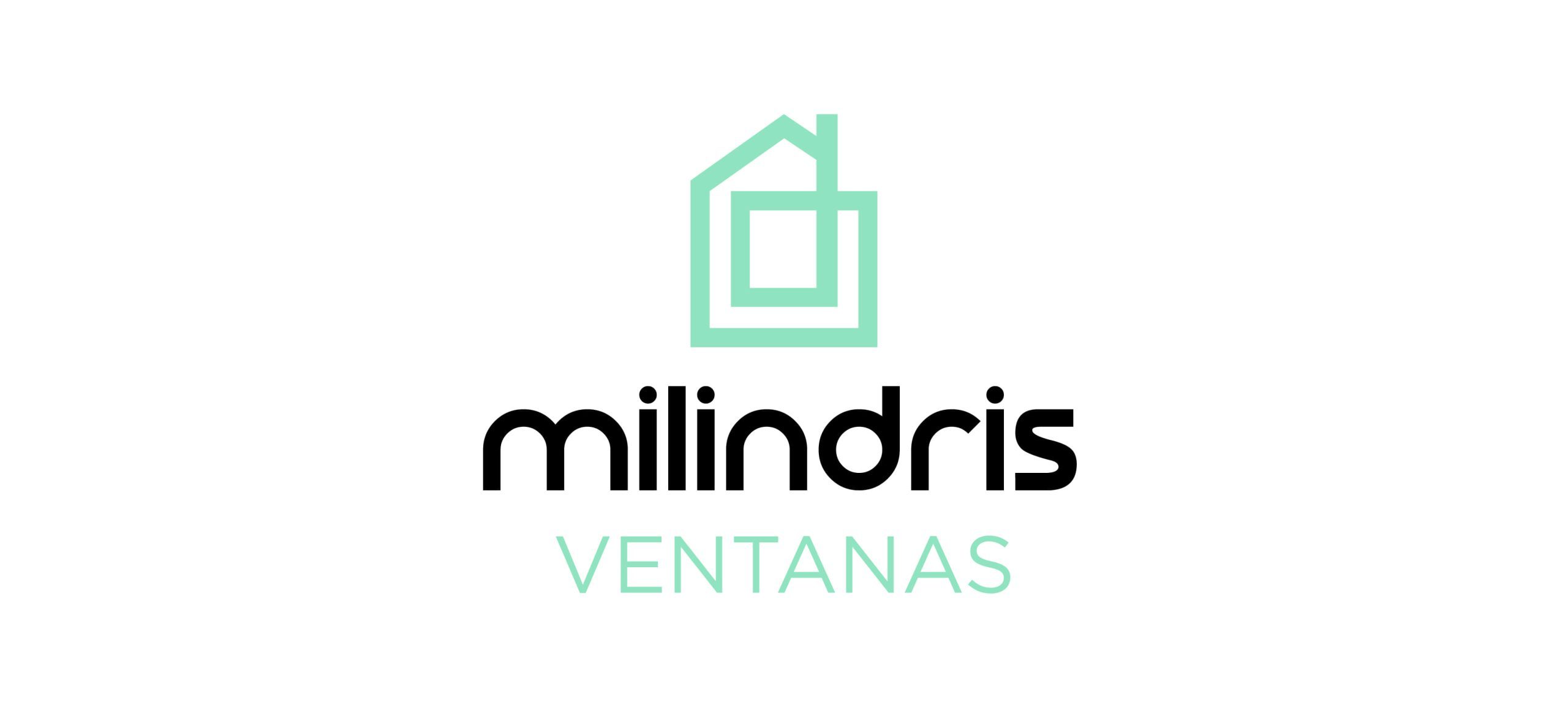 Logo de Milindris Ventanas con un ícono de casa estilizado en verde y el nombre de la marca en negro.